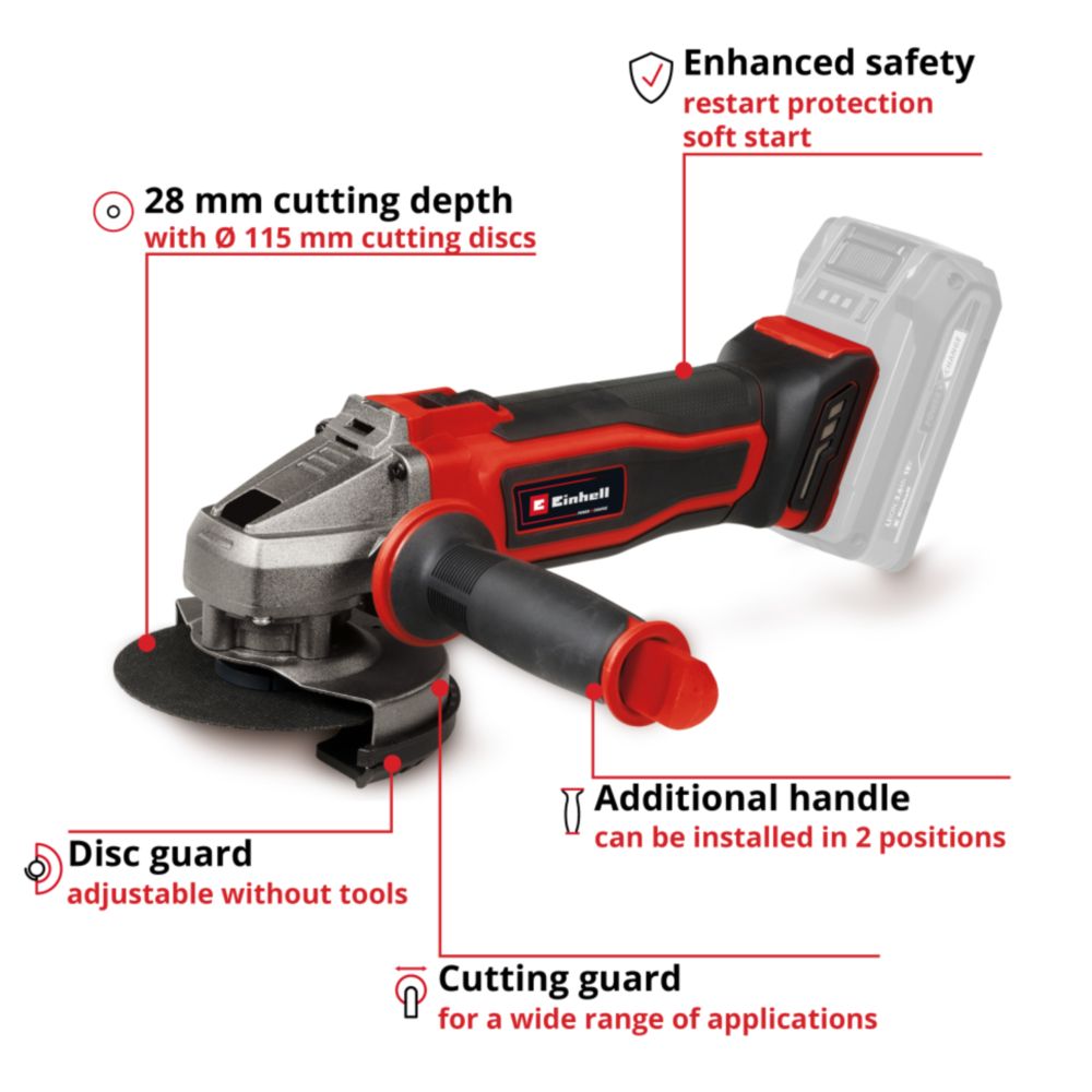 Изображение Шлифмашина угловая EINHELL TE-AG 18/115-2 Li - Solo PXC (4431166) без АКБ та ЗУ