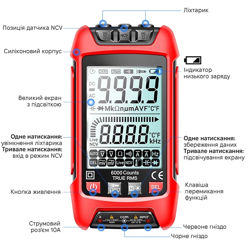 Мультиметр KINGSDUN KS-7080025-Red Вага 0.13