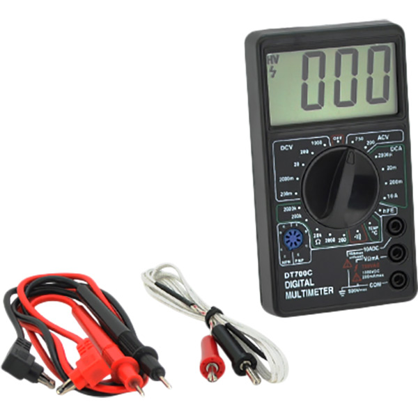 Мультиметр VOLTRONIC DT-700C, Q100 Дополнительно Постоянное напряжение (DC): до 500 В; Переменное напряжение (AC): до 700 В; Постоянный ток (DC): до 10 А; Сопротивление: до 2000 кОм; Температура: до 1000°C; Выбор диапазона: Ручной Прозвонка цепи; Тестирование диодов; Тестирование транзисторов