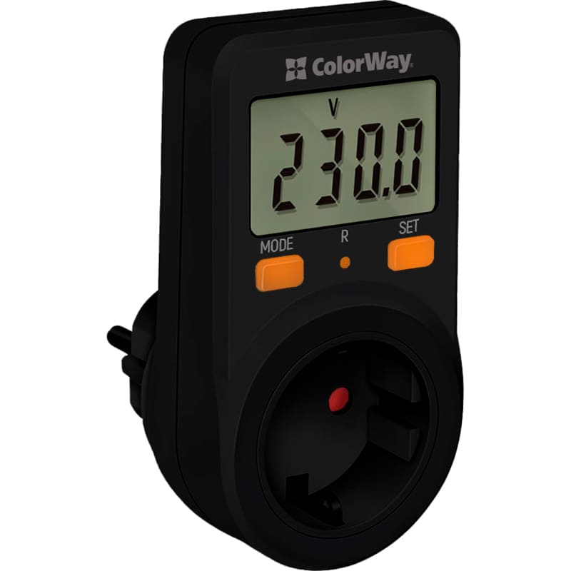 Фото 3 Вольтметр COLORWAY для розетки (16A/3680W) Black (CW-VM16-01D)