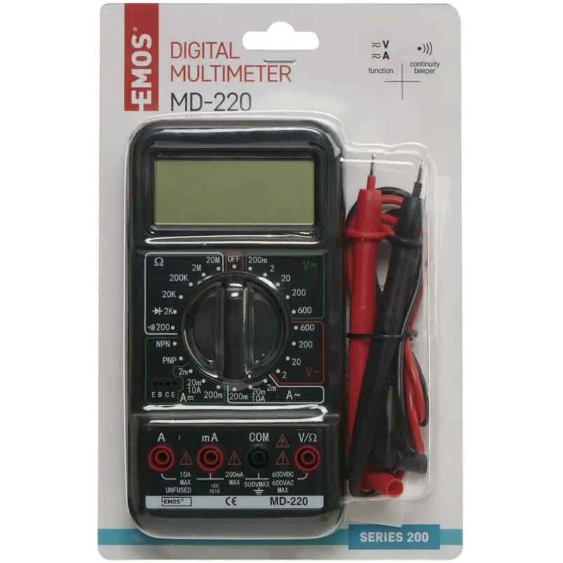 Мультиметр EMOS MD-220 (M2092) Комплектация мультиметр, батарейка 1 х 9 V, инструкция