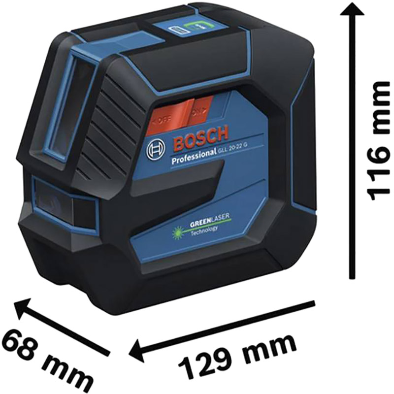 Лазерний нівелір BOSCH Professional GLL 20-22 G IP 65 0.59 кг 0.601.065.601 Радіус вимірювання 20