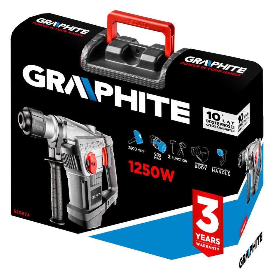 Перфоратор GRAPHITE 250Вт (58G874) Потужність 1250