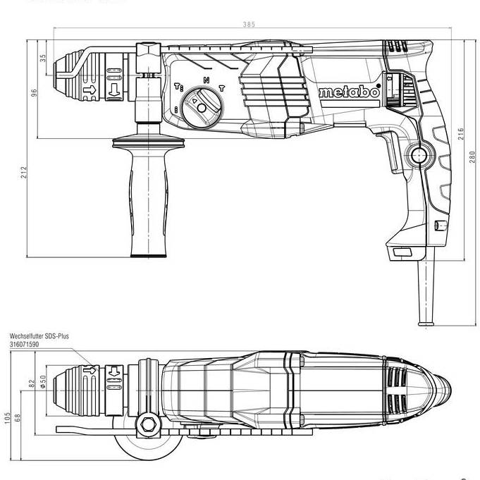 Перфоратор METABO KHE 2645 Q SDS-plus (601711500) Тип патрона SDS-plus