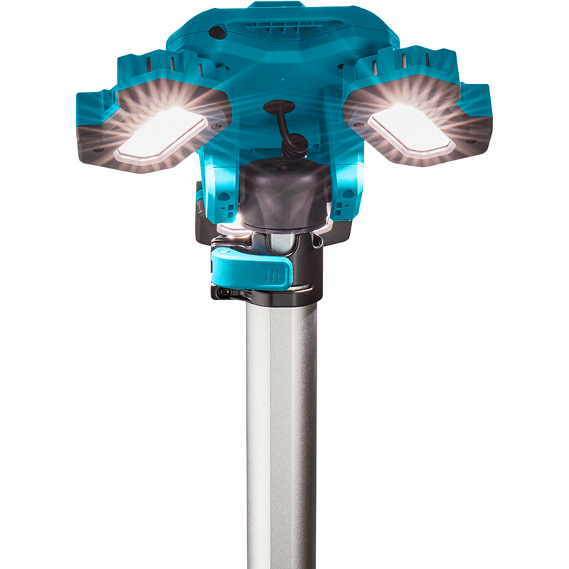 Фонарь MAKITA  DML814 LXT (14.4 - 18B) Функции и особенности 12 светодиодов; белый свет, приближенный к дневному освещению; устойчивость к влаге и пыли; лампа-треногая стойка, ножки с углублениями, что позволяет прочно установить их на земле; поворотные прожекторы, три раздельные лампы