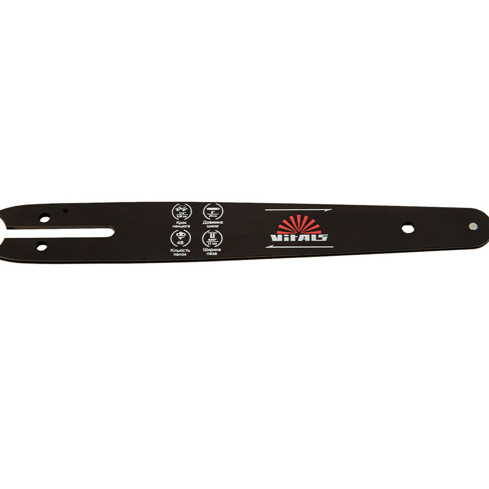 Шина VITALS Master UN 1/4"-.043 8"-L Black (226083) Дополнительно длина шины 8", шаг цепи 1/4", ширина направляющего паза 0,043", количество звеньев 48, система натяжки цепи ключевая/безключевая