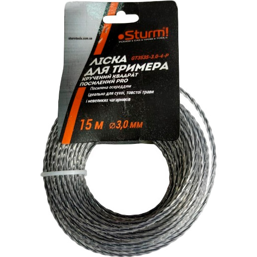 

Леска для триммера STURM Professional витой квадрат 15 м 3 мм (GT3535-3.0-4-P), Ліска для тріммера 3,0ммх15м, кручений