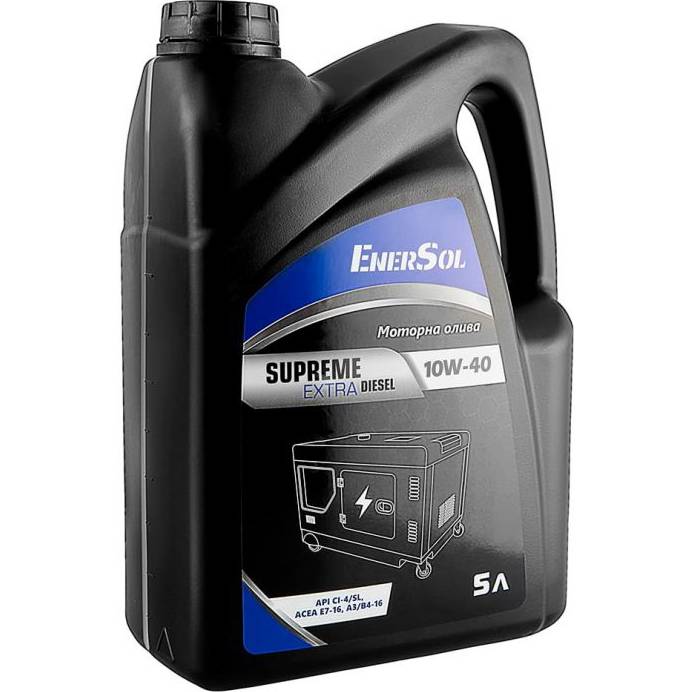 Олія моторна ENERSOL 5 л (SUPREME-DIESEL10W-40_5L) Додатково Тип основи олії: Напівсинтетична; В'язкість по SAE10W-40;