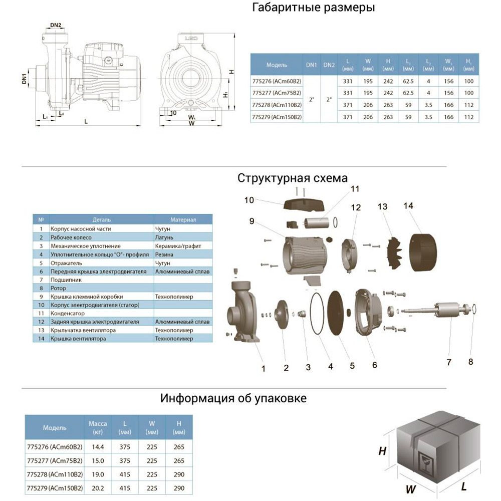 Насос поверхневий LEO 3.0 ACm110B2 (775278) Потужність 1100