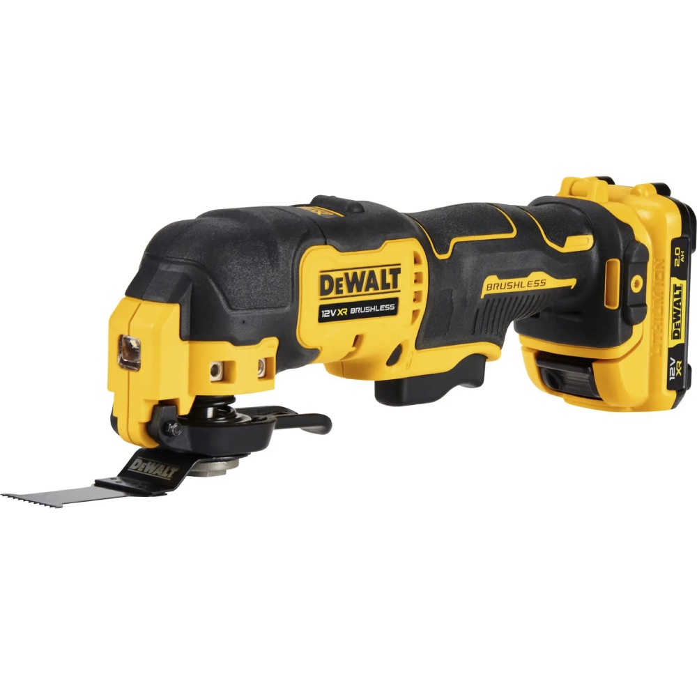 Многофункциональный инструмент DEWALT DCS353D2 Дополнительно LED подсветка, безключовая смена оригинальных аксессуаров, мультиконтактный выключатель