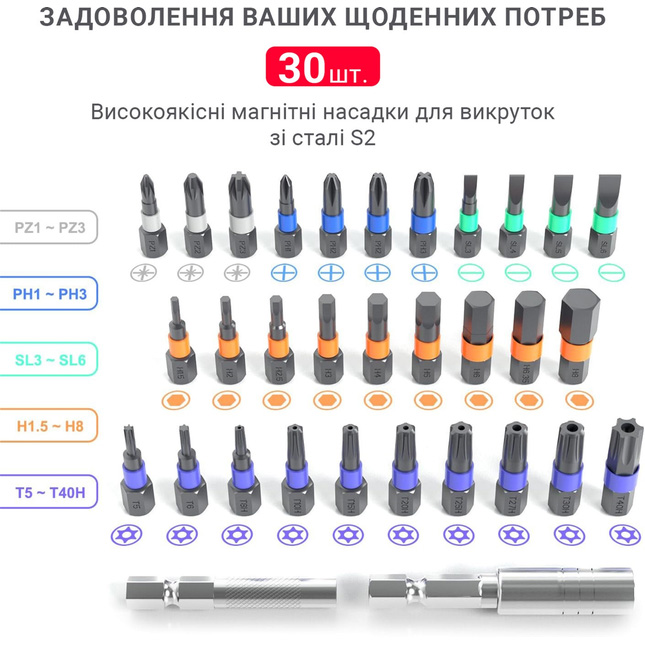 Электроотвертка INSPIRE  35 в 1 2000 mAh (KS-882042) Дополнительно Насадки:PZ1-PZ3, PH1-PH3, SL3-SL6, H1.5-H8, T5-T40H