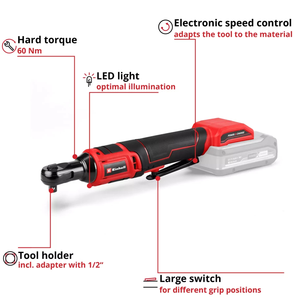 Гайковерт з тріскачкою EINHELL TE-RW 18/60 Li - Solo (4514320) Тип акумулятора Li-Ion