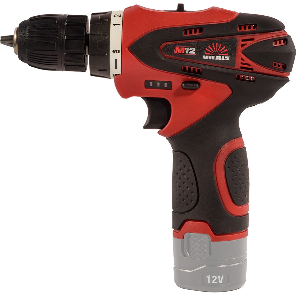 Дриль-шуруповерт VITALS AU 1221c без АКБ та ЗУ (235335) Додатково колекторний двигун постійного струму; режим роботи S3 (15 хв); ступінь захисту корпусу IP30; ергономічний корпус із удароміцного пластику; сумісність з акумуляторними батареями лінійки M12 ТМ Vitals (Li-ion, 12 В)