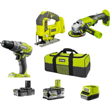 Набір інструментів RYOBI ONE+ R18CK3C-252S: шуруповерт Ryobi R18DD3-0 ONE+, лобзик Ryobi R18JS-0 ONE+, КШМ Ryobi R18AG-0 ONE+ (5133003598)