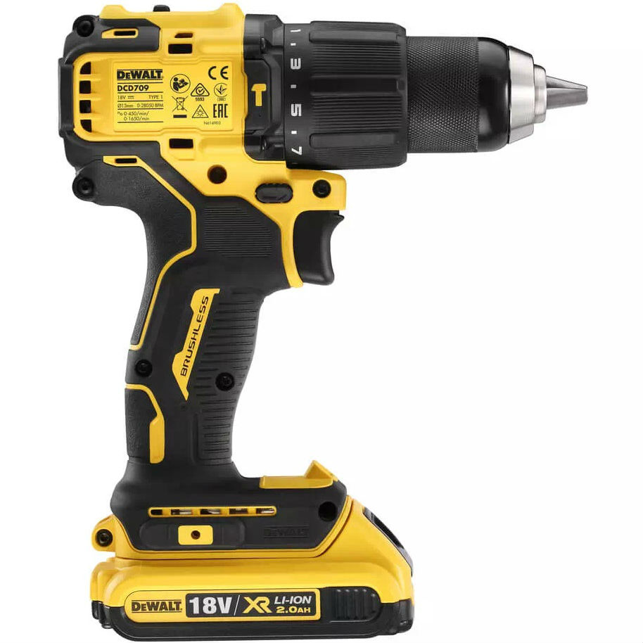 Дриль-шуруповерт DEWALT DCD709D2T Тип живлення акумулятор