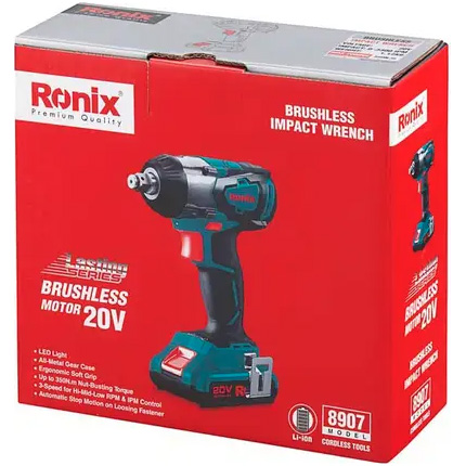 Гайковерт RONIX без аккумулятора (8907) Аксессуары в комплекте клипса для подвешивания инструмента