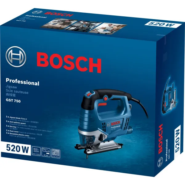 Електролобзик BOSCH GST 750 520Вт SDS (0.601.5B4.121) Потужність 520