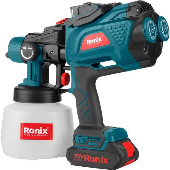 Краскопульт RONIX 8604 Нанесення фарби 3 режими: горизонтальний, вертикальний, круговий; Максимальна в'язкість: 80 Din/сек; Максимальний потік: 980 мл/хв; Можливість регулювання ширини розпилення