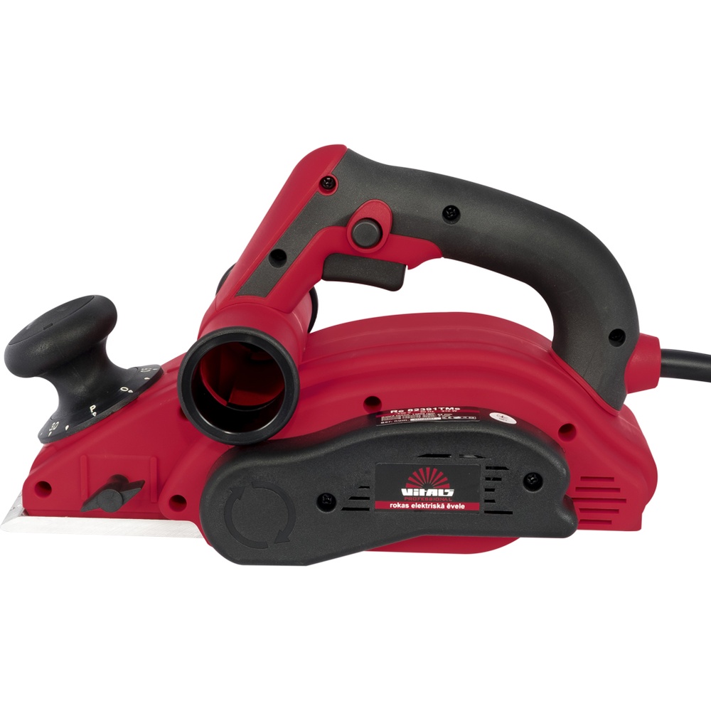 Рубанок VITALS Professional Re 82391TMs (53983P) Дополнительно 14-позиционная регулировка глубины (шаг 0,2 мм); глубина выборки фальца до 15 мм; 2 ножа из стали 65 Mn; диаметр ножевого барабана 58 мм; зубчатый ременной привод; двусторонняя система удаления стружки; длина кабеля 3 м; класс защиты II; IP21; режим S1