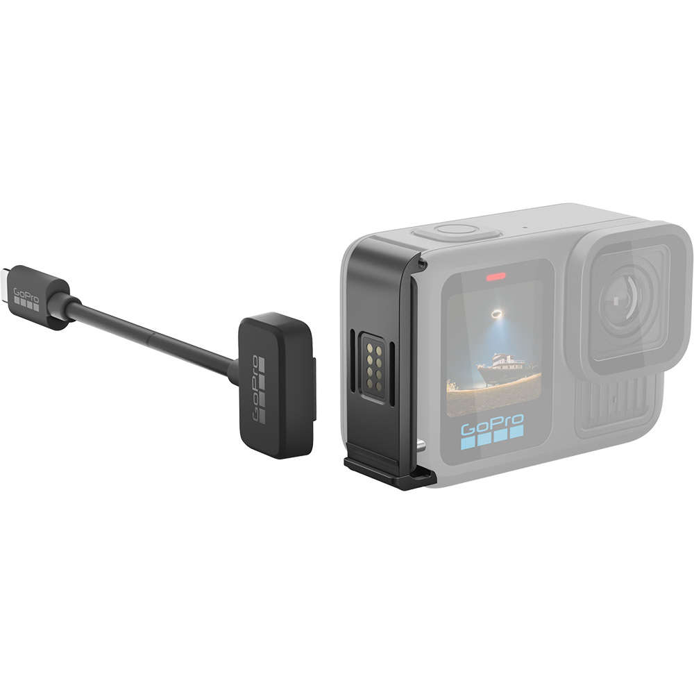 Крышка боковая GOPRO Magnetic Door and Power Cable Kit (ADCON-001) Особенности непрерывная подзарядка камеры во время съёмки, увеличение времени записи, питание без установленного аккумулятора, зарядка от любого источника USB-C, поддержка длительных спортивных и таймлапс-съёмок, сохранение водонепроницаемости камеры до 10 м