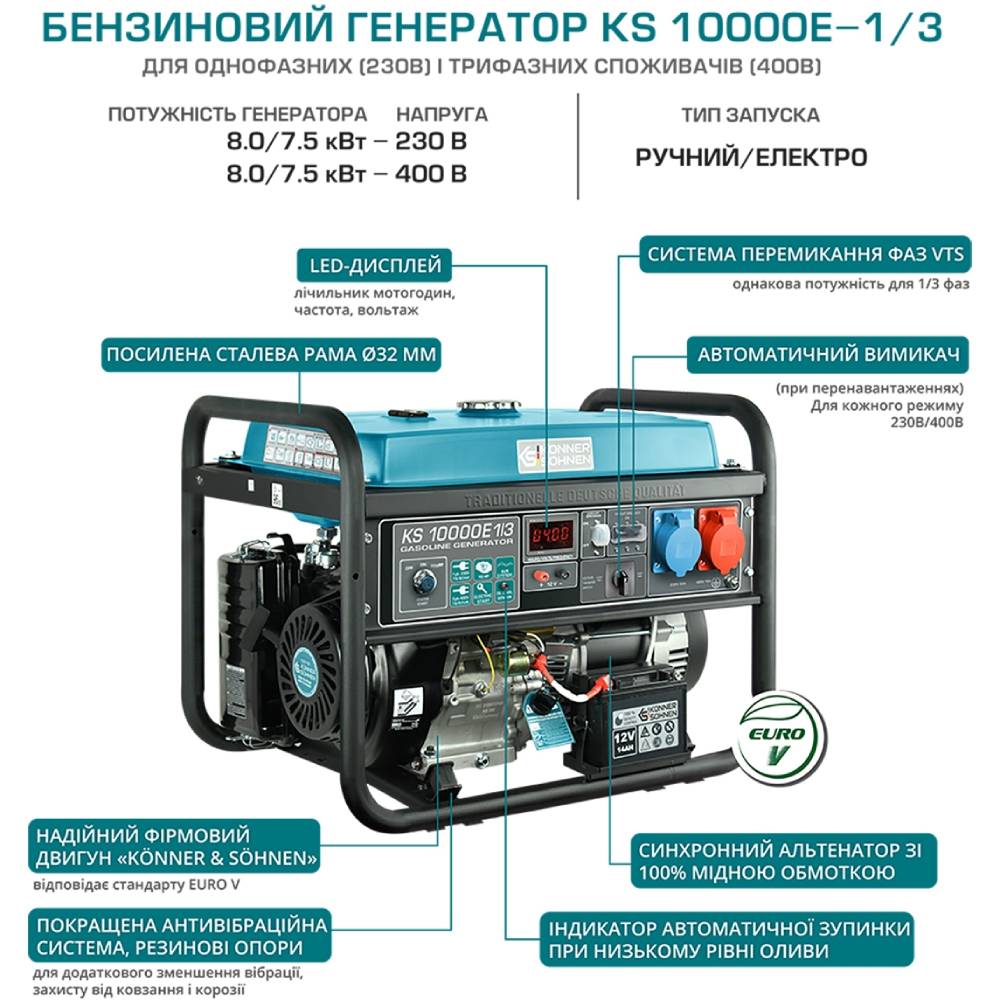 Заказать Генератор бензиновый KONNER&SOHNEN KS 10000E 1/3 (KS10000E-1/3)