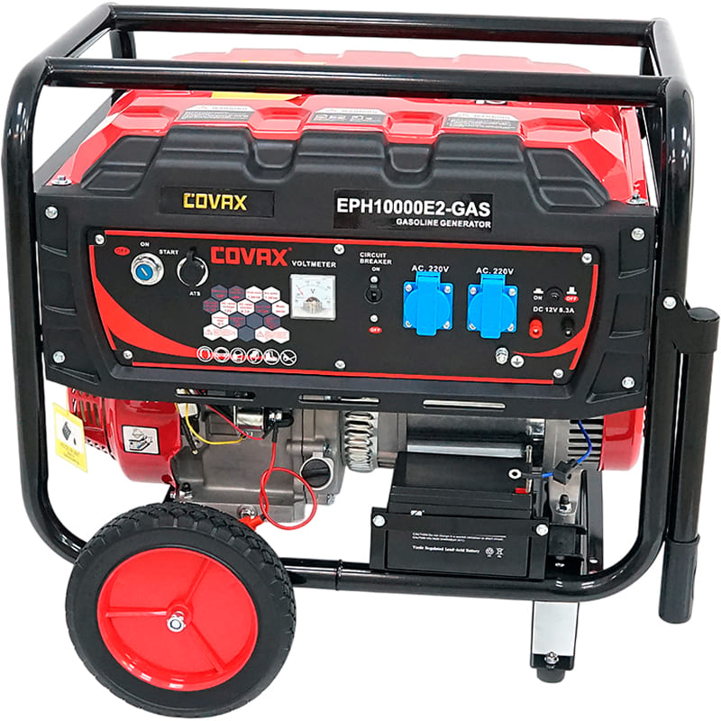 Генератор бензиновый COVAX EPH10000E2-GAS Дополнительно Установлен специальный карбюратор с газовым редуктором; Кнопка аварийного отключения; Защита от перегрузки; Тип топлива: Бензин АИ-92 или АИ-95