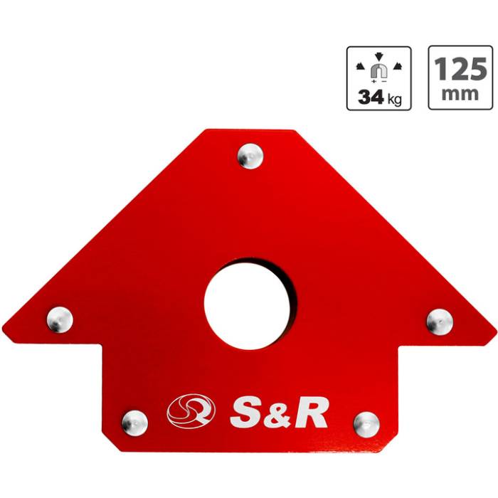 Магнітний фіксатор S&R для зварювання до 34 кг (290102125) Особливості Сила тяжіння: до 34 кг; точні кути: 45, 90, 135; діаметр отвору: 28 мм