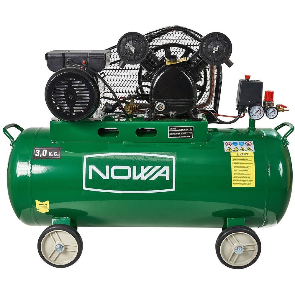 Компрессор NOWA КРN 420-100 (148183) Дополнительно 1-фазный; ременной привод; асинхронный двигатель; диаметр поршня 60 мм; редуктор; предохранительный клапан; входной фильтр; быстросъемное соединение (евростандарт); объем картера масла 1,0 л; рабочая температура -10…+45 °C