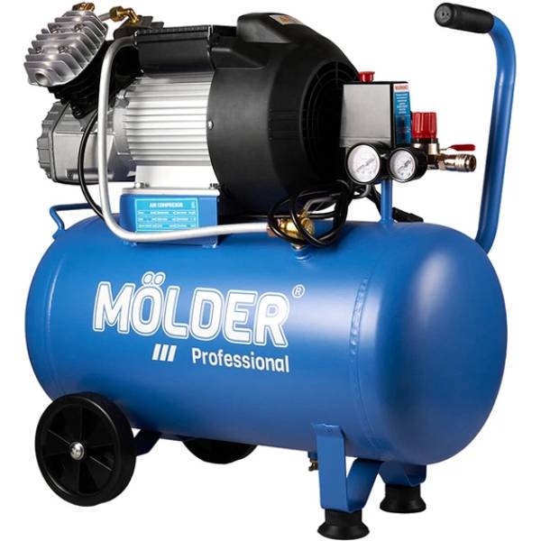 Компресор MOLDER 2200 Вт 50 л (MA31510) Додатково Тип компресора: масляний; тип приводу: прямий; кількість поршнів: 2 поршні; діаметр циліндра: 47 мм; захист від перегріву; захист від перекачування; ємність картера: 0.5 л; Клас захисту: IP 20.