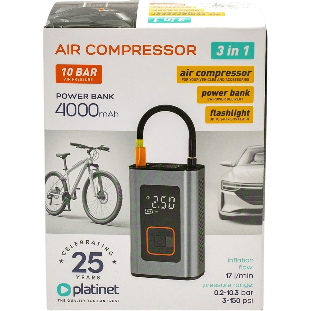 Заказать Компрессор PLATINET Tire Compressor 3-in-1 Pump Light Power Bank 10bar 4000mah (PTC22)
