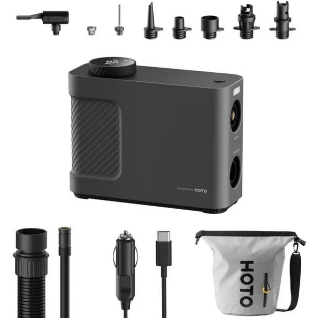 Компресор HOTO Xiaomi Air Pump Master (QWCQB002) Комплектація Автомобільний компресор, повітряний шланг, насадки, що накачують, кабель живлення, чохол для зберігання, інструкція