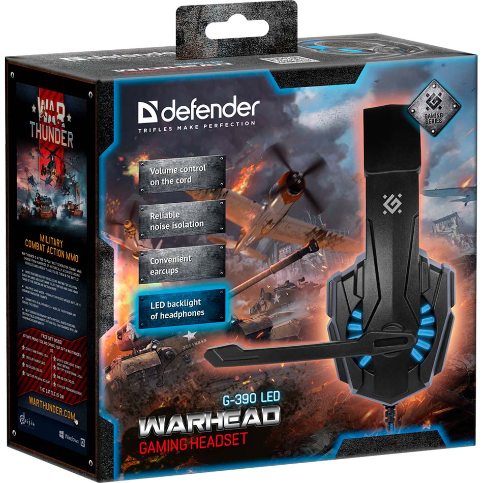 Внешний вид Гарнитура DEFENDER Warhead G-390 LED black+blue 1.8 м (64039)