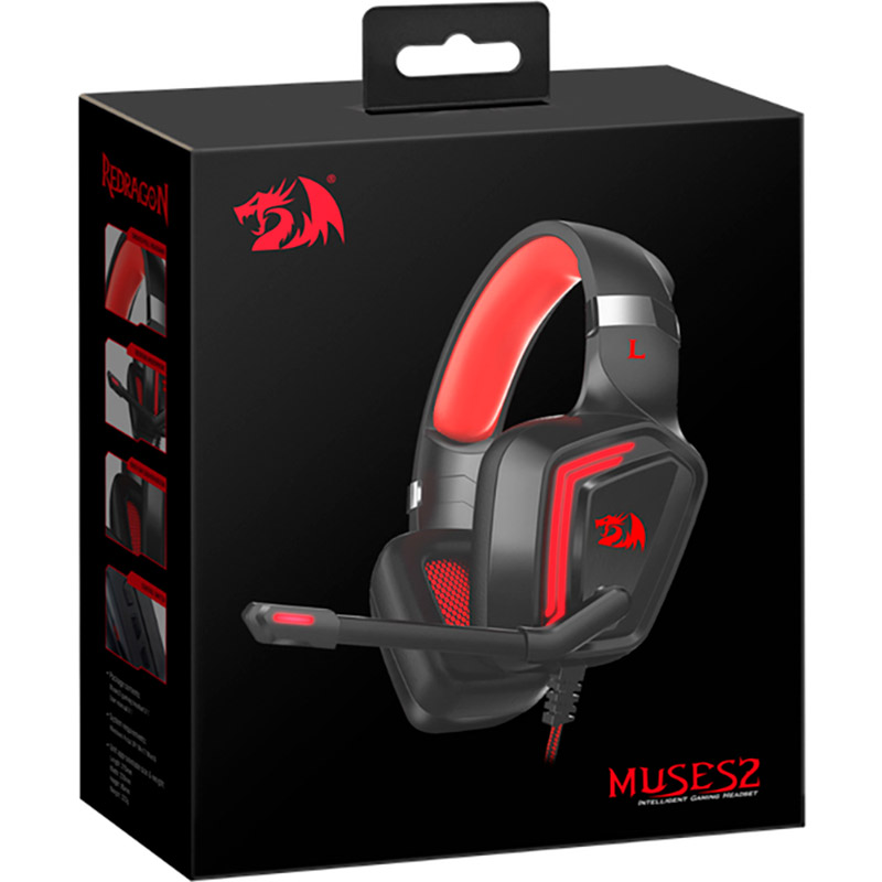 Зовнішній вигляд Гарнітура REDRAGON MUSES 2 Black Red (77909)