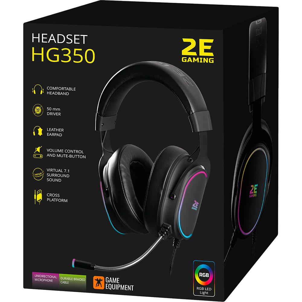 Замовити Гарнітура 2E Gaming HG350 RGB USB 7.1 Black (2E-HG350BK-7.1)