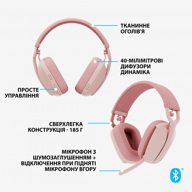 Зображення Гарнітура LOGITECH Zone Vibe 100, Rose (981-001224)