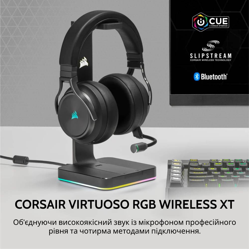 Гарнитура CORSAIR Virtuoso RGB Wireless XT Gaming (CA-9011188-EU) Конструкция полноразмерные (полный обхват уха)