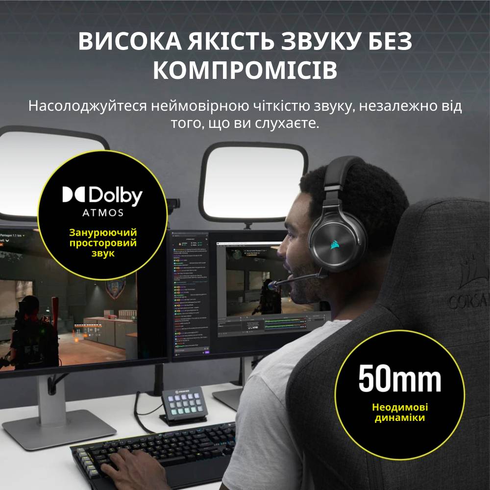 Внешний вид Гарнитура CORSAIR Virtuoso RGB Wireless XT Gaming (CA-9011188-EU)