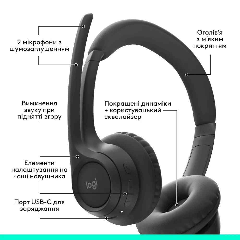 Зовнішній вигляд Гарнітура LOGITECH Zone 300 Wireless Headset BT BLACK (981-001407)