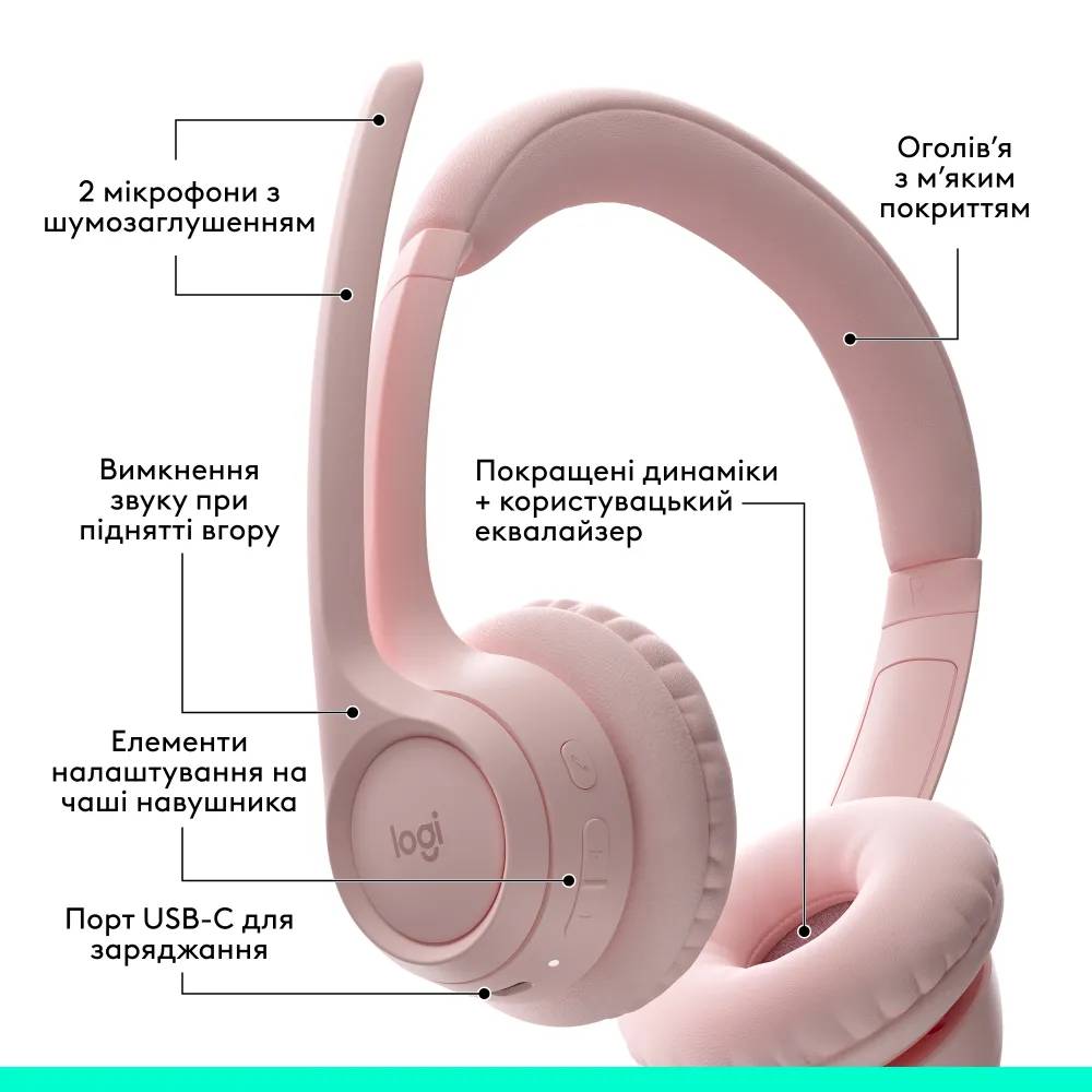 Зовнішній вигляд Гарнітура LOGITECH Zone 300 Wireless Headset BT ROSE (981-001412)