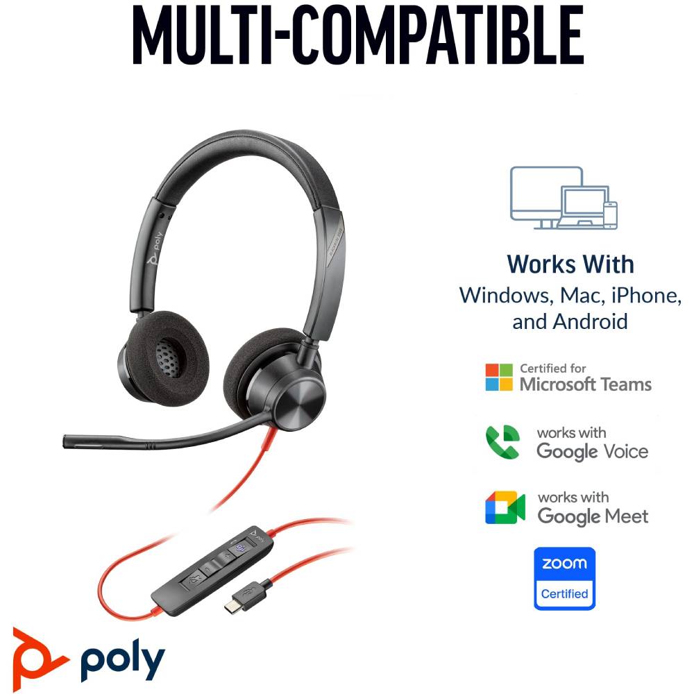 Гарнітура POLY Blackwire 3320-M USB-A USB-C Black (8X220AA) Клас класична