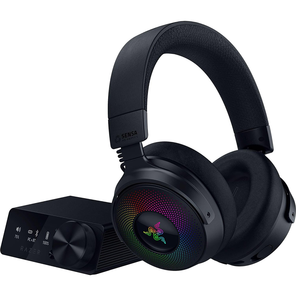 Гарнітура RAZER Kraken V4 PRO Wireless Black (RZ04-05160100-R3M1) Додатково Технологія Razer Sensa HD Haptics; 9-зонне підсвічування на чашках гарнітури Razer Chroma™ RGB.