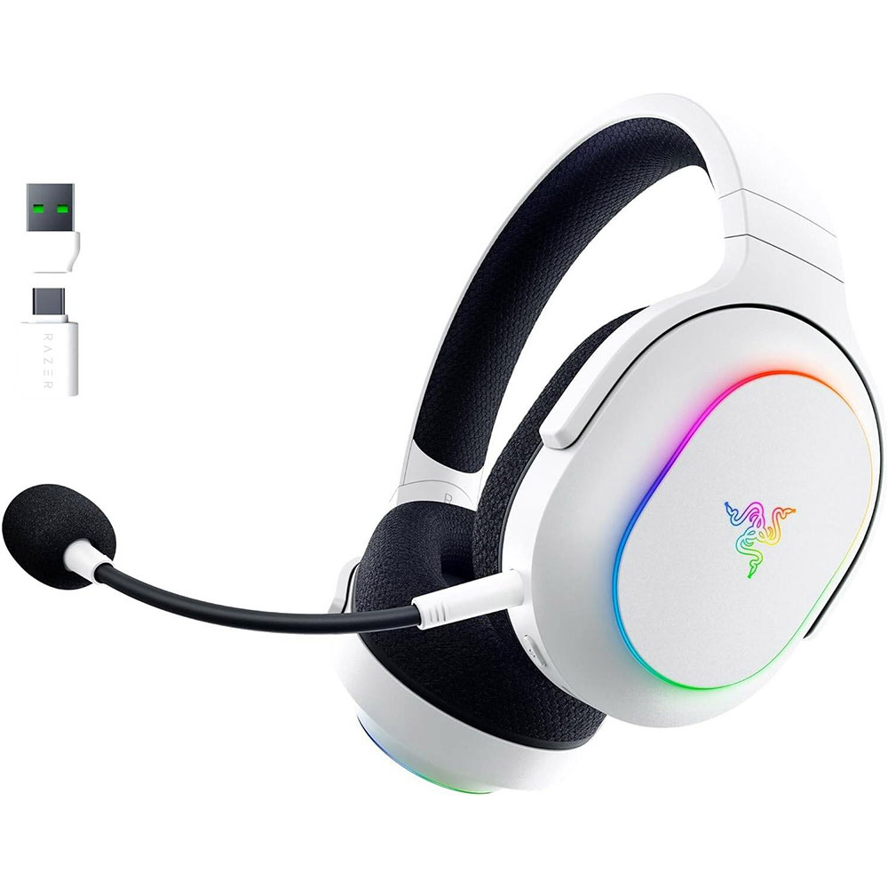 Гарнитура RAZER Barracuda X Chroma White (RZ04-05220200-R3M1) Дополнительно 6-зонная подсветка на чашках гарнитуры, быстрая зарядка в течение 15 минут обеспечивает примерно 6 часов работы