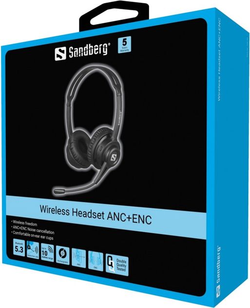 Зовнішній вигляд Гарнітура SANDBERG Wireless Headset ANC+ENC Black (126-44)