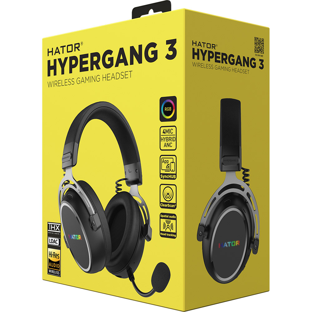 Зображення Гарнітура HATOR HYPERGANG 3 Hi-Res SyncHUB connection Wireless Black (ESH55)