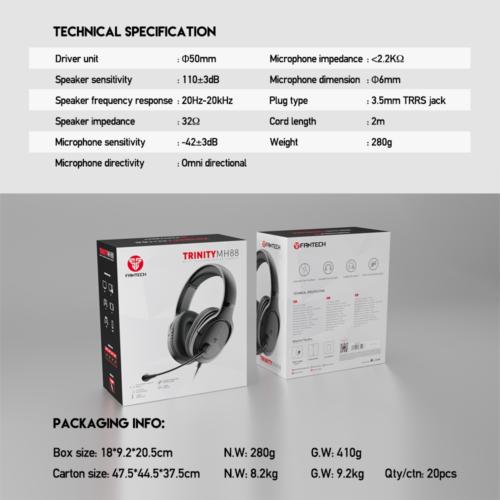 У Фокстрот Гарнітура FANTECH MH88 TRINITY Black