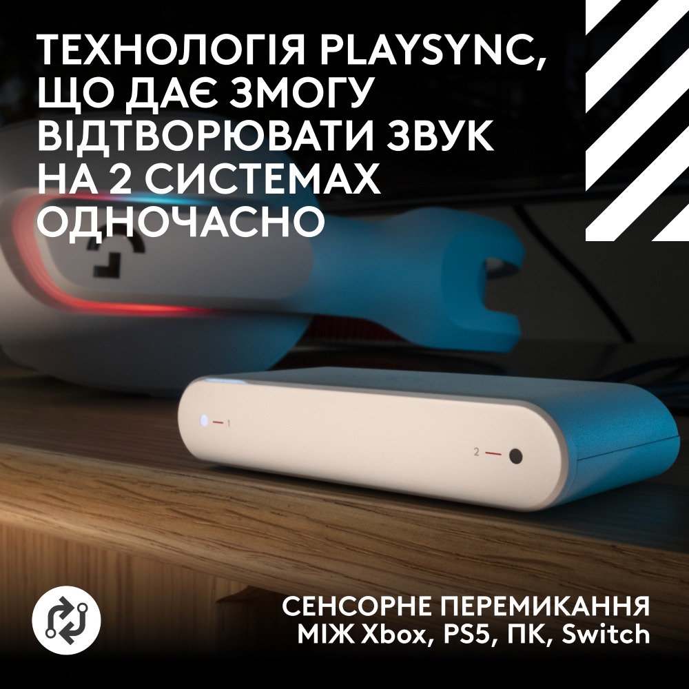 Гарнитура LOGITECH G ASTRO A20 X LIGHTSPEED Wireless Console Gaming with PLAYSYNC AUDIO White (939-002253) Дополнительно PLAYSYNC Audio (2 системы одновременно); LIGHTSYNC RGB с 16,8 млн цветов; Blue VO!CE; 40 мм PRO-G драйверы; MixAmp; G HUB настройки; Совместимость: PS5, Xbox Series X