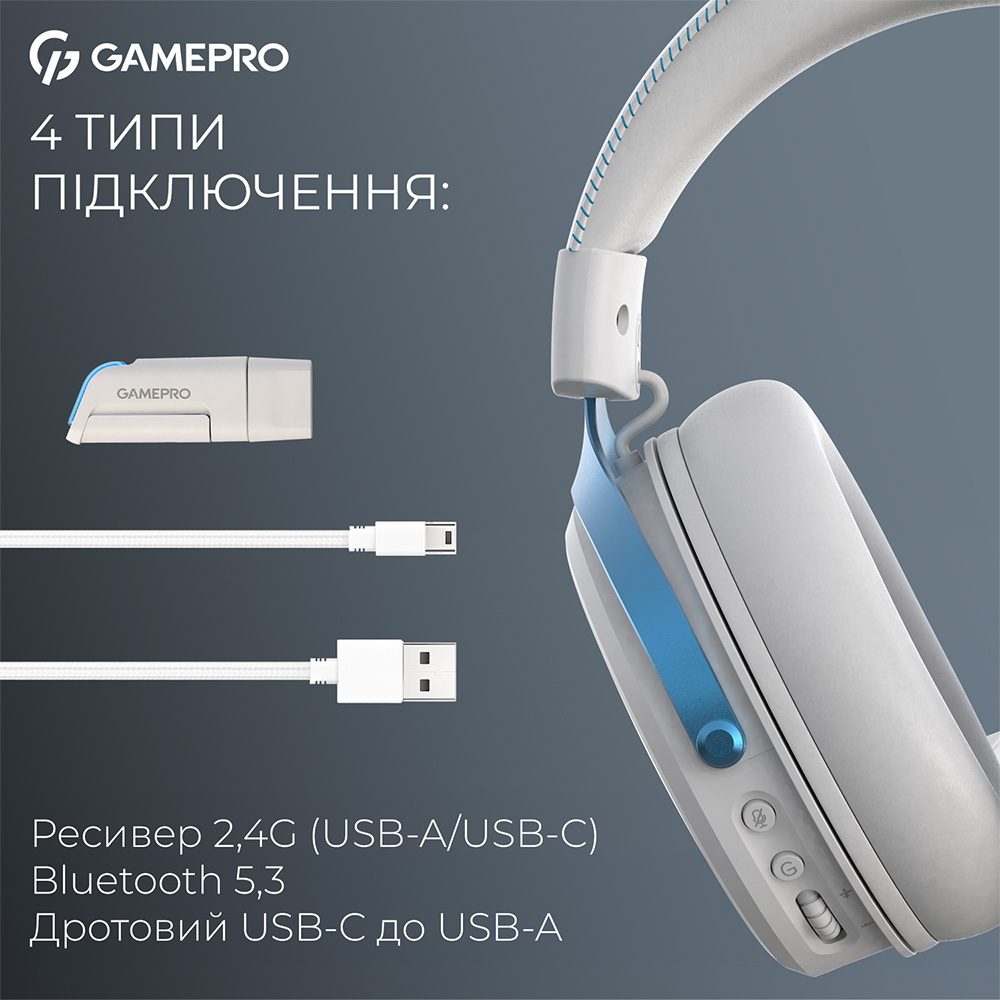 Гарнитура GAMEPRO Asgard Skadi White/Blue (HSW191WB) Крепление дуга (над головой)