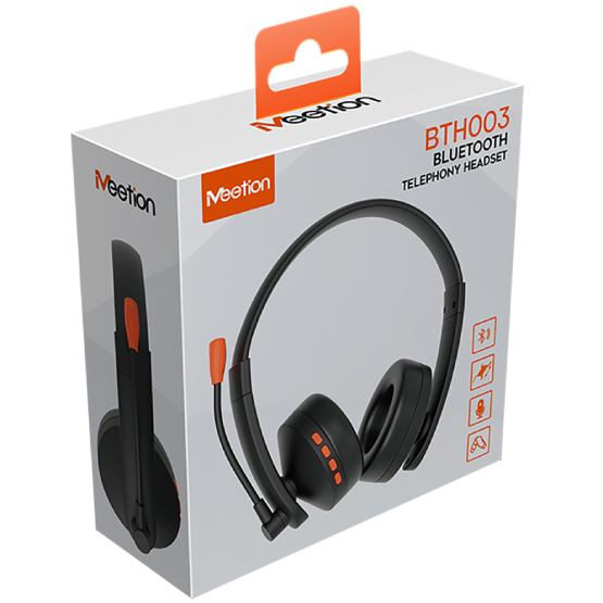 Гарнітура MEETION MT-BTH003MIC-A Black/Orange Гарнітура MEETION MT-BTH003MIC-A Black/Orange Додатково потужна батарея: вистачить на 23 години розмов або на 27 години прослуховування музики; заряджається лише за 2 години за допомогою USB-C кабелю