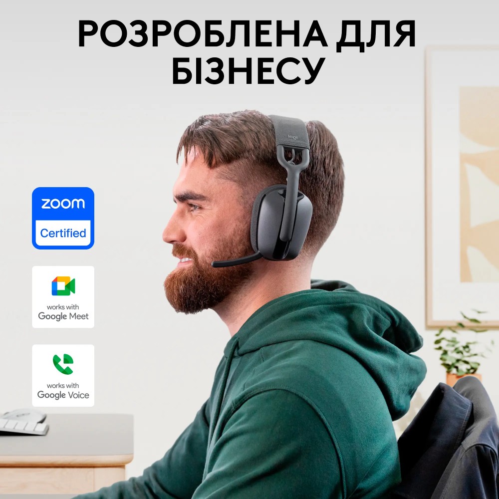 Гарнітура LOGITECH ZONE VIBE Wireless UC Wireless GRAPHITE (981-001199) Конструкція повнорозмірні (повний обхват вуха)