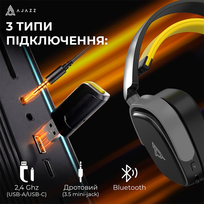 Зображення Гарнітура AJAZZ AHM09 MAX 3-Mode Black (AHM09-MAX-BGY)